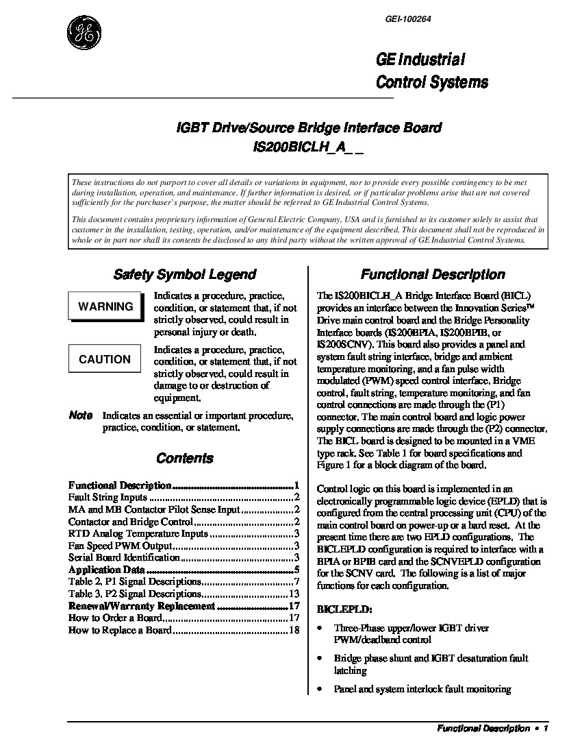 First Page Image of IS200BICLH1AFD Drive Source Bridge Interface Manual GEI-100264.pdf